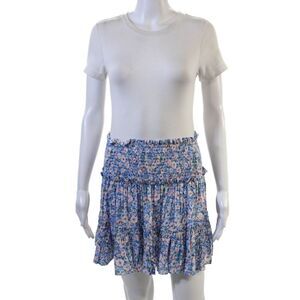 Designer Women Blue 100% Rayon Floral Peasant Mini Skirt Size M